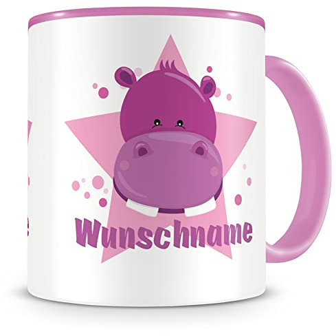 Samunshi® Kindertasse mit Namen Tasse Nilpferd Personalisierte Tasse mit Namen Kinder Kinderbecher mit Namen Kindergarten rosa 300ml