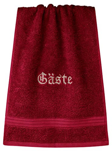 Lashuma Besticktes Handtuch mit Gäste, 30x50cm in Rot - Rubin, Kleines Linz Frottee Handtuch