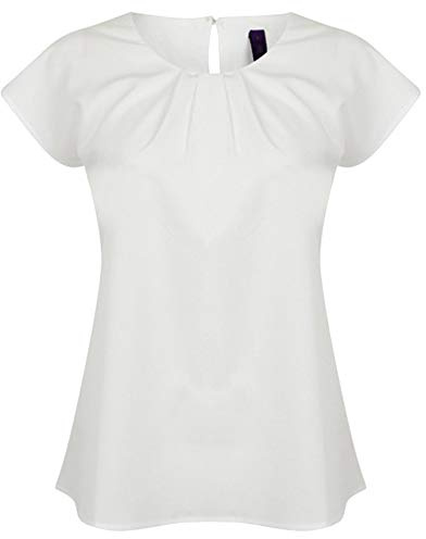 Henbury Womens/Ladies Pleat Front Short Sleeve Top (XL) (White)