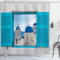 ABAKUHAUS Landschaft Duschvorhang, Griechenland Oia Gebäude, Stoffliches Gewebe Badezimmerdekorationsset mit Haken, 175 x 240 cm, Weiß Aqua Blau