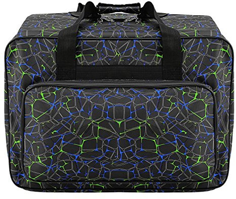 Bolsa de lona impermeable para máquina de coser de gran capacidad, almacenamiento acolchado portátil con bolsillos y asa, para viaje, negro