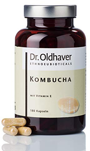 Dr. Oldhaver Kombucha + Vitamin E, Hochwertiger und Hochdosierter Kombuchatee Extrakt, Exzellentes Preis-Leistungsverhältnis, Kombination mit Vitamin E gegen oxidativen Stress, 180 Kapseln