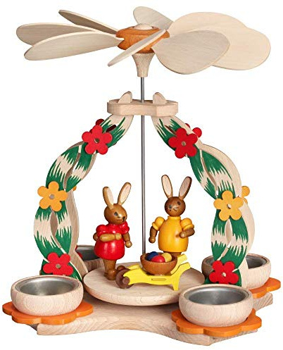 Rudolphs Schatzkiste Tischpyramide mit Osterhasen und Schubkarre HxLxB 23x20x15,5cm NEU Pyramide Minipyramide Holzpyramide Ostern Frühling Seiffen Erzgebirge Wärmespiel Lichter Figur Holz Flügel
