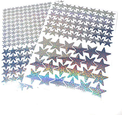309 Sterne Aufkleber Set Sticker Deko Folie selbstklebend Glitter Hologramm Oilslick Bastelmaterial zum Basteln (Flakes Silber K016)