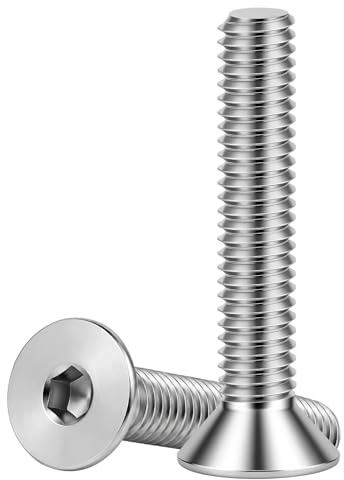 Tornillos de cabeza plana de 1/4-20 x 2 pulgadas, acero inoxidable 18-8 (304), acabado brillante, DIN 7991, rosca completa, llave Allen, 20 unidades