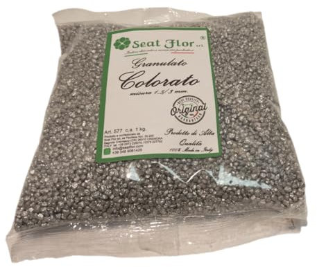 Seat Flor Farbiger Granulat, farbiges Granulat, Farbiger Schotter, Farbiger Granulat (25 Farben erhältlich), Größe 1,5/3 mm im Beutel à 1 kg. (Silber)