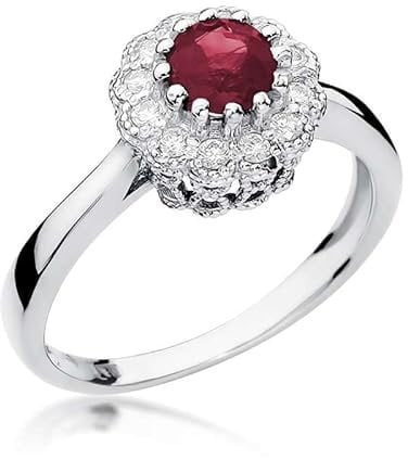 Damen Ring 585 14k Gold Weißgold echt Rubin Edelstein Diamanten Brillanten