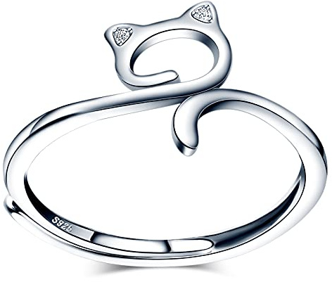 MicVivien Damen Ringe Fingerringe Katze Ringe 925 Sterling Silber Für Frauen Mädchen süße Tier Kätzchen Ringschmuck Verstellbar