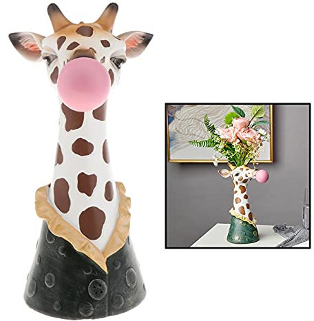 Kunstharz-Tierkopf-Giraffen-Vase, Blasen, Tiergesicht, trockene Blumenvase, Kunstharz, Blumenarrangement, Übertopf, Desktop, Giraffenkopf, Skulptur, Zuhause, Wohnzimmer, Dekoration