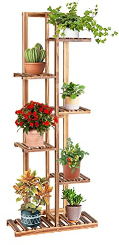 COSTWAY Pflanzenständer freistehendes Blumenregal, Pflanzenregal Holz Blumentreppe mehrstöckig, Holzregal Pflanzentreppe für drinnen draußen (6 Ebenen/Braun)