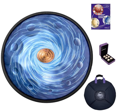 ASTEMAN Handpan in D-Moll, 432 Hz, 55,9 cm mit 10 Noten, kommt mit einem Rucksack, Kursen, Fingerhüllen, Ständer, Reinigungstuch und zwei Schlägeln.