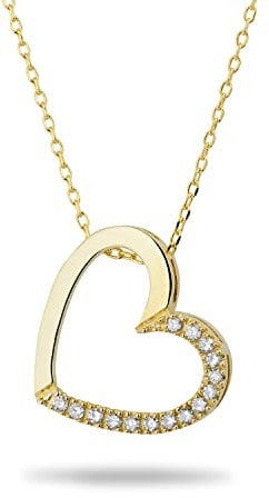 MIORE Schmuck Damen 0.10 Ct Diamant Halskette mit Kettenanhänger Herz mit 15 Diamanten Brillanten Kette aus Gelbgold 9 Karat / 375 Gold