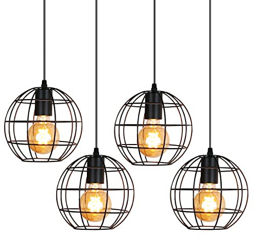 ZMH 4ER Pendelleuchte esstisch Schwarz Vintage Hängelampe 1 flammig Retro Pendellampe 150CM höhenverstellbar Industrial Hängeleuchte Wohnzimmer E27 Max.40W für Cafe Küche - Ohne Leuchtmittel