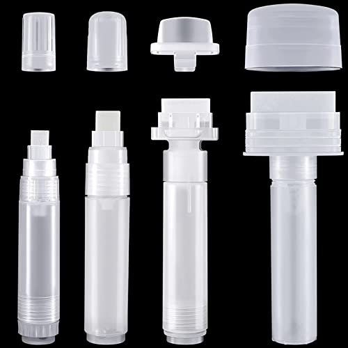 runrayay Set Of 4 White Paint Pens, Empty Refillable Paint Marker with 4 Sizes, Acrylic Permanent Clear Pen for Art Acrylics Oils Watercolors Stains Dyes Inks