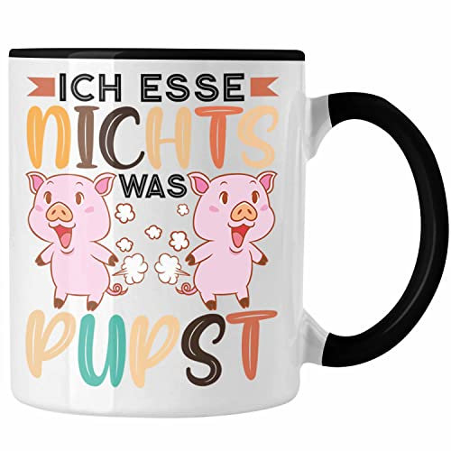 Trendation - Veganer Tasse Geschenk Ich Esse Nichts Was Pupst Vegan Geschenkidee Lustiger Spruch Vegane Lebensweise Veganerin Spruch (Schwarz)