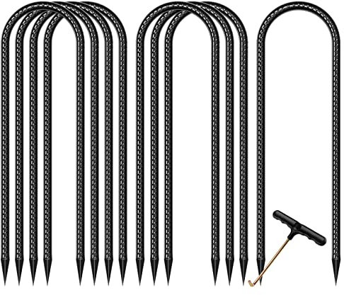 UROVIBOSCR bodenanker Trampolin,30cm erdanker erdspieße Metall,mit Meißelspitze am Ende,Trampolin Zubehör(8 Stück-Schwarz-U)