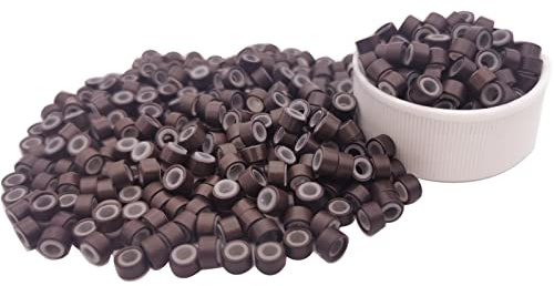 Flosius 500 Stück 5MM Silikon Microrings Einsatz Microringe Haarverlängerung Microringe Loops für Extension Haarverdichtung Gliederperlen für I Tip Echthaarverlängerungen (500 Pcs, Braun)