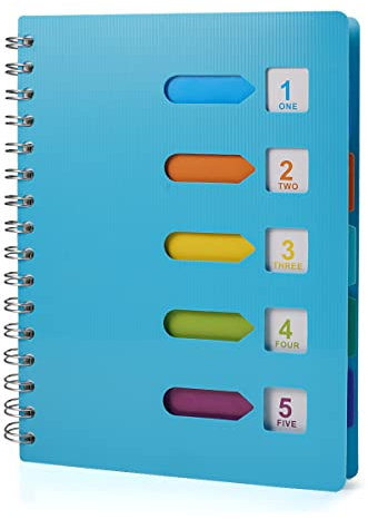 Notizbuch mit Register A5, Ringbuch Spiralblock Notizblock mit 5 Index Fahnen, Notizbuch mit Trennwänden, Collegeblock A5 Liniert mit Register, 5 Subject Notebook für Studenten Büro Schreiben Planer