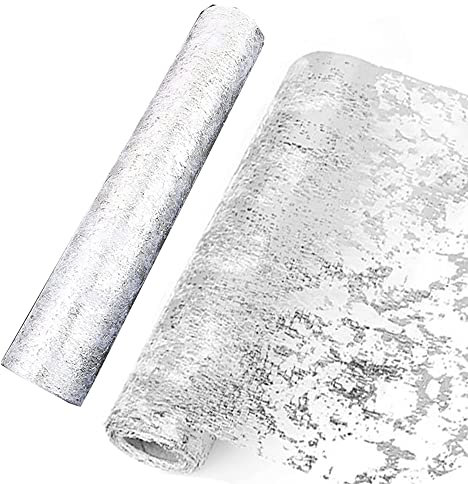 Tischläufer, Tischband mit Beschicht in glänzend Silber,28cm x 5m Tischläufer Glänzend Silber Tischband Tüllband Polyester Tischdekoration für Party Hochzeit Weihnachten Kommunion Festfeier usw.