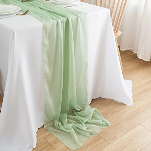 CHUQING Tischläufer Grün Chiffon Table Runner Hochzeit Tischdeko Läufer Tisch Stoff Tüll Hellgrün,70 cm x 3 m