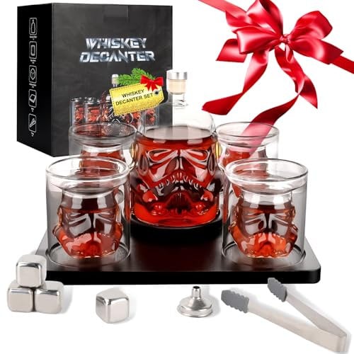 Transparent Creative Whiskey Decanter Set 1000ML 1 Bottle with 4 Wine Glasses 150ml & Wine Stone, Funnel for liquor, Bourbon, Scotch, Vodka, Valentine's Day Gifts for Men Women