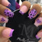 Ceboic 24 Pcs False Nails, Short Square Press on Nails French Purple Heart & Leopard Print Designs Fake Nails, Glossy Acrylic Stick on Nail Tips with Glue Sticker for Women and Girls Nails Art