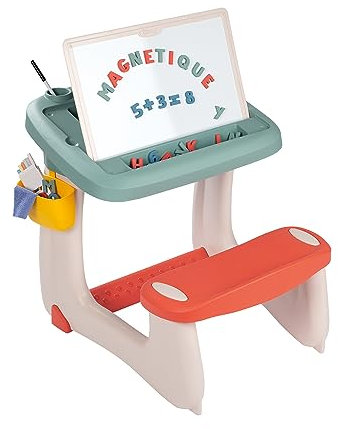 Smoby - Kleiner Schulschreibtisch - Kinderschreibtisch - doppelseitig, magnetisch + Schiefertafel - inkl. 80 Zubehörteilen - Ab 3 Jahren