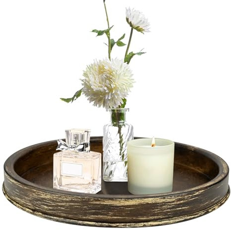 Metal Candle Holder Tray Ø 30 cm, Round Brown Iron Tray, Display Table Centerpiece, Retro Style Rust Color Coffee Tabletop Tray, Rustic Farmhouse Decor, Ornament Tray for Kitchen Counter