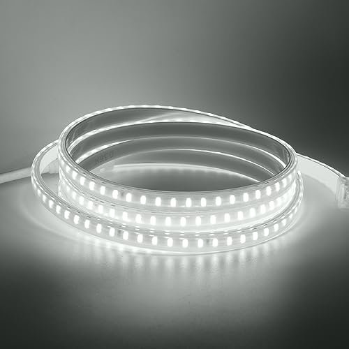 KISUFU 220V Tiras LED,COB SMD 2835 120 LEDs/m,Cada Corte de 1m,IP65 Impermeable,LED Cocina Lights para Escalera de Techo Blancas Tira, gabinete, armario y más, cocina,1M,blanca