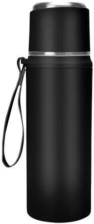 Belle Vous Schwarze Thermoskanne aus Edelstahl - 800ml doppelwandiger & vakuumisolierter Reisebecher mit Deckel - auslaufsichere Wasserflasche aus Metall für heiße und kalte Getränke
