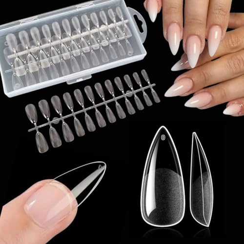 Deni Carte 120 Stück Nageltips Stiletto für Soak-Off-Nagelverlängerungen, Flexi Nail Tips Weiches Gel Acryl Falsch Volle Deckung Klares Nagelspitzen für Nagelstudios und Maniküre, 12 Größen
