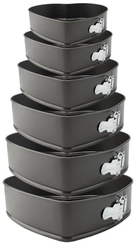 ZOENHOU 6 Pieces Heart Cake Tin Set, 7 8 8.5 9 10 11 Heart Shaped Non-Stick Springform Bakeware Tin Set Leakproof Round Baking Cake Mold Cheesecake Pan Tray Set, Removable Bottom