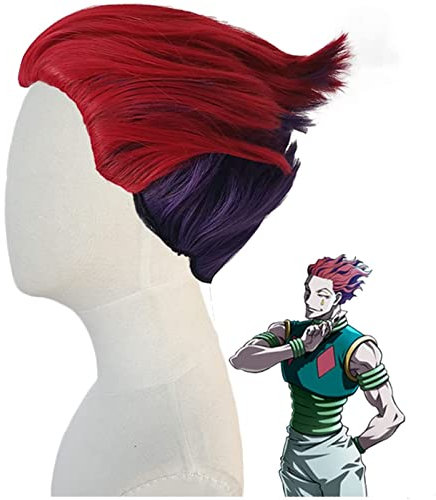 Wig Anime Cosplay Anime Cosplay Perücken, Hisoka Cosplay Perücke for Hunter Requisiten Zubehör mit freier Perückenkappe
