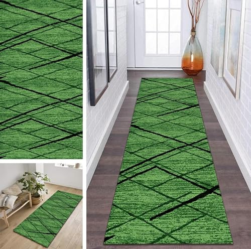ZDYHMrj Läufer Teppich Flur Grün Schwarz rutschfest Korridor Teppichläufer Waschbar Modern Küche Schlafzimmer Wohnzimmer Läufer Teppich Breite 40cm/ 50cm/ 60cm/ 70cm/ 80cm/ 90cm/ 100cm