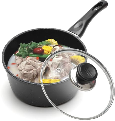 LOMUG Stielkasserolle 16 CM - 1.6L Milchtopf Induktion Kleiner Kochtopf Geeignet für alle Herdarten Lle Herdarten, Auch Induktion Griff Und HitzebestäNdiges äUßEres, Nightfall Stone
