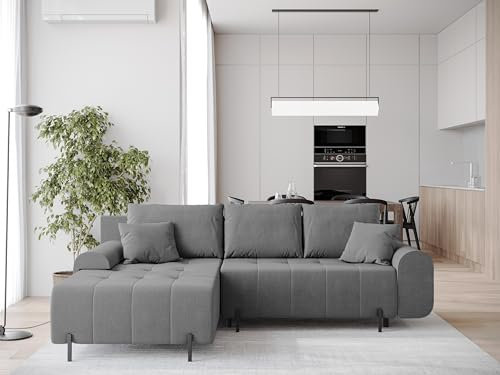 BROMARKT Ecksofa mit Schlaffunktion 270x180x91 cm - Kollektion ARCO - Elegante Schlafcouch mit Bettkassen - Couch 3 Sitzer für Wohnzimmer - Schlafsofa mit Bettkasten - Sofa 3-Sitzer - Grau