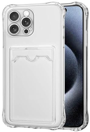 SDTEK for iPhone 15 Pro Case Shock Absorbing Gel Clear Cover with Card Holder Anti Drop Protection