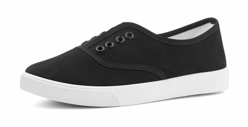Hitmars Womens Canvas Sneaker Ladies Casual Shoes Walking Breathable Plimsoles Low Top Lightweight Slip On Fashion Leisure Ladies Trainers E Black UK7.5