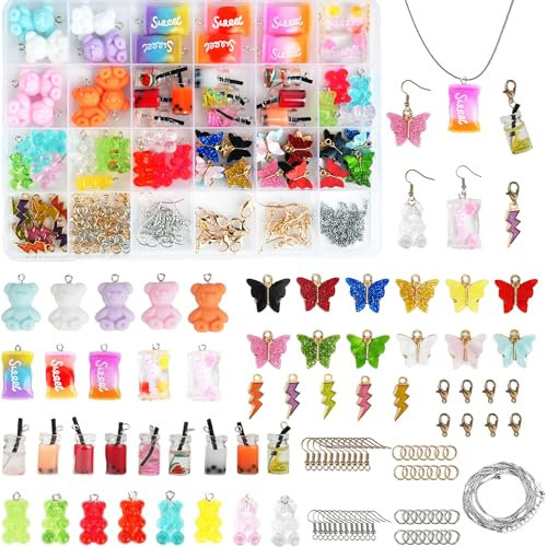 YINAKTIT Charms Bubble Tea Perlen, Ohrringe Selber Machen Set Bubble Tea Set, Coole Sachen für Teenager Mädchen, Charms Anhänger Set für DIY Ohrringe, Charms Anhänger, Schlüsselanhänger, YKVL_DIY625