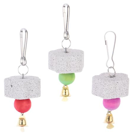 JNAWA 3Pieces Bird Teeth Grinding Chew Treats Toy with Bell Beak Grinding Stones Toys Parrot Cages Training Hanging Chew Toys Bird Cage Accessories for Parakeets Lovebirds