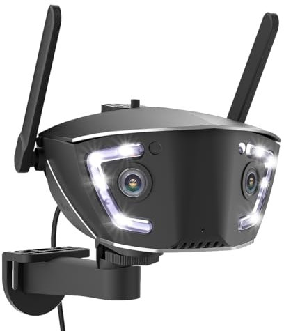 Ctronics 4MP Cámara Vigilancia WiFi Exterior 2,4/5Ghz con Doble Lente, Campo Visión 180°, Cámara IP Detección Personas/Vehículos/Mascotas, Cloud, Visión Nocturna Color, Audio Bidireccional (Negro)