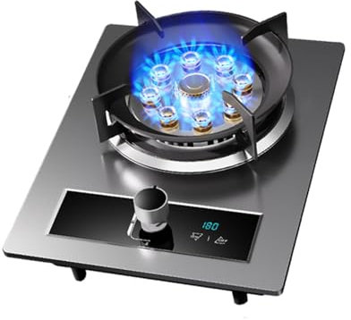 BZJPRFC Fornello A Gas 1 Fuoco, Bruciatore Wok con Anello di Fuoco A 9 cavità da 7,2 KW, Timer, Piano di Lavoro in Vetro Temperato Nero for Cucinare, con Protezione Antincendio (Size : NG)