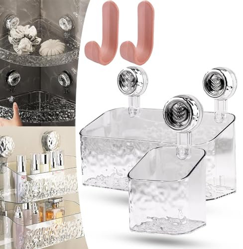 Donubiiu Raidley No Drill Clear Wall Caddy,Light Luxury Style Glacier Pattern Suction Cup Shelf,Raidley Bathroom Shelves No Drill,Suction Cup Shower Caddy,Removable Shower Organizer (2PCS-A)