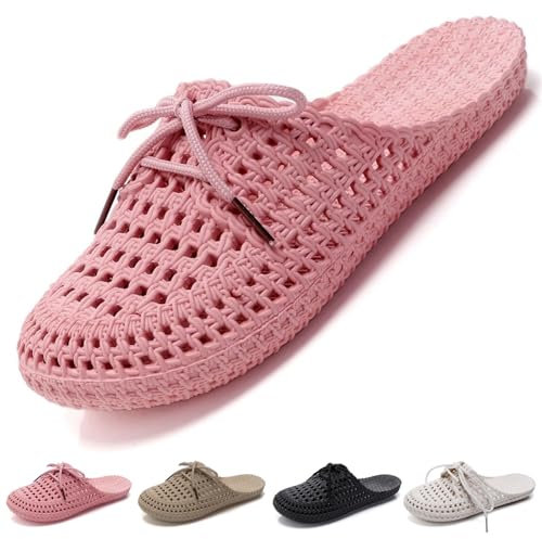 VEXITO Sandali Donna Estivi Sabot Clogs Giardino Ciabatta Chiuse Pantofole Spiaggia Scarpe Zoccoli Gomma Mare Antiscivolo Casa Piscina Fiocco Rosa Taglia 38 39 /240mm