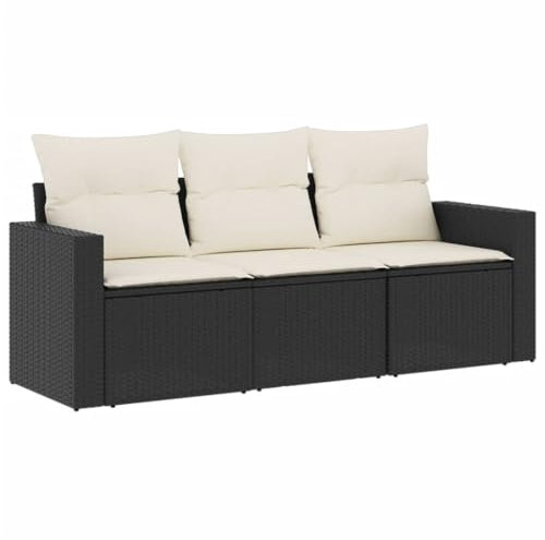 vidaXL Garten Sofa Garnitur 3-TLG., Gartenmöbel Set mit Kissen Stauraum, Sitzgruppe für Garten Terrasse, Modular Gartensofa Lounge, Schwarz Poly Rattan