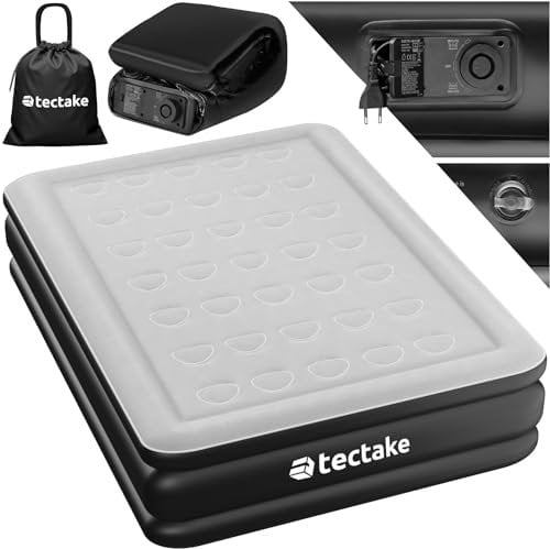 tectake® aufblasbare Matratze, Schlafmatratze, Bett mit Elektropumpe, Luftmatratze selbstaufblasend, Luftbett, Reisebett für Camping, als Gästebett, mit Transporttasche- 200 x 148 x 44 cm
