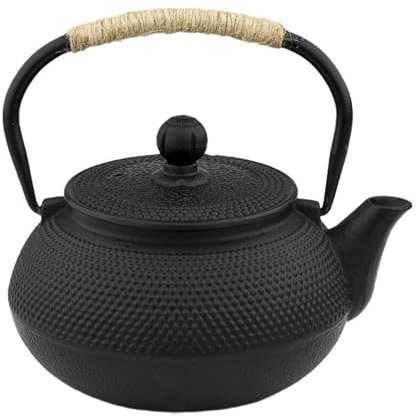 20.3oz Only, Small Tea Kettle for 1-2 Cups, Japanese Tetsubin, Cast Iron Teapot with Stainless Steel Infuser for Loose Leaf & Coffee, Tea Pot for Stovetop Safe, Enamel Interior(Black, 600ml)