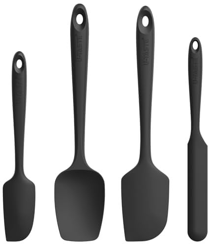 U-Taste Silicone Spatula Set of 4: 250 ℃ Heat-Resistant Flexible Food Grade Bowl Scraper, Seamless Rubber Kitchen Cooking Mixing Baking Scraping for Nonstick Cookware(Black)