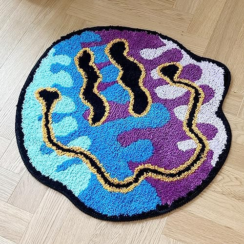 Getufteter magischer Trippy-Teppich mit lächelndem Gesicht, handgefertigt, für Heimdekoration oder Geschenk, 90 x 80 cm