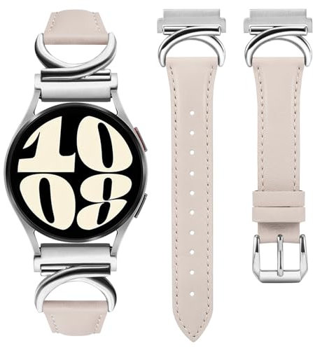 TOYOUTHS Lederarmband kompatibel mit Samsung Galaxy Watch 7/6/5/4/Active 2 40mm 44mm Damen, 20mm Schlank Elegant Dressy Armbänder mit C-förmiger Schnalle für Watch 6 Classic, Polarstern/Silber